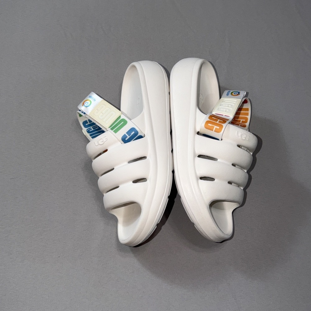UGG Sport Yeah SO White Rainbow Special Olympics Adjustable Sandal Womans Size 7 - Picture 5 of 8